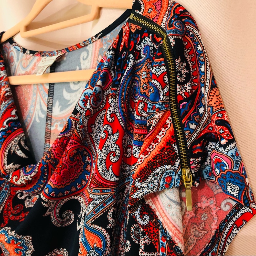 Paisley Dress with Gold Zippers